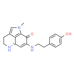 ChemSpider 2D Image | 7-{[2-(4-Hydroxyphenyl)ethyl]amino}-1-methyl-8-oxo-1,3,4,8-tetrahydropyrrolo[4,3,2-de]quinolin-5-ium | C19H20N3O2