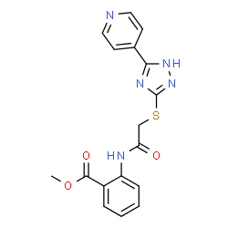 ChemSpider 2D Image | Methyl 2-[({[5-(4-pyridinyl)-1H-1,2,4-triazol-3-yl]sulfanyl}acetyl)amino]benzoate | C17H15N5O3S
