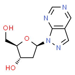 ChemSpider 2D Image | 1-(2-Deoxy-beta-D-erythro-pentofuranosyl)-1H-pyrazolo[3,4-d]pyrimidine | C10H12N4O3