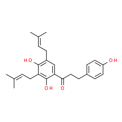 ChemSpider 2D Image | 1-[2,4-Dihydroxy-3,5-bis(3-methyl-2-buten-1-yl)phenyl]-3-(4-hydroxyphenyl)-1-propanone | C25H30O4