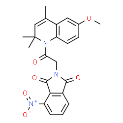 ChemSpider 2D Image | 2-[2-(6-Methoxy-2,2,4-trimethyl-1(2H)-quinolinyl)-2-oxoethyl]-4-nitro-1H-isoindole-1,3(2H)-dione | C23H21N3O6