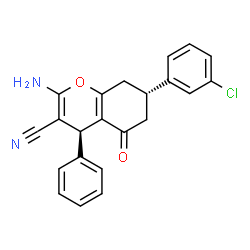 ChemSpider 2D Image | (4S,7S)-2-Amino-7-(3-chlorophenyl)-5-oxo-4-phenyl-5,6,7,8-tetrahydro-4H-chromene-3-carbonitrile | C22H17ClN2O2