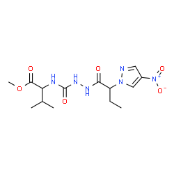 ChemSpider 2D Image | Methyl N-({2-[2-(4-nitro-1H-pyrazol-1-yl)butanoyl]hydrazino}carbonyl)valinate | C14H22N6O6