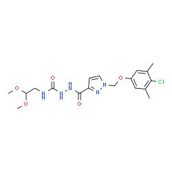 ChemSpider 2D Image | 2-({1-[(4-Chloro-3,5-dimethylphenoxy)methyl]-1H-pyrazol-3-yl}carbonyl)-N-(2,2-dimethoxyethyl)hydrazinecarboxamide | C18H24ClN5O5