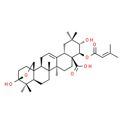 ChemSpider 2D Image | (3beta,21alpha,22beta)-3,21-Dihydroxy-22-[(3-methyl-2-butenoyl)oxy]-3,25-epoxyolean-12-en-28-oic acid | C35H52O7