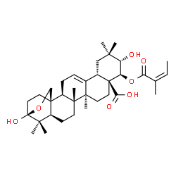 ChemSpider 2D Image | (3beta,21alpha,22beta)-3,21-Dihydroxy-22-{[(2Z)-2-methyl-2-butenoyl]oxy}-3,25-epoxyolean-12-en-28-oic acid | C35H52O7