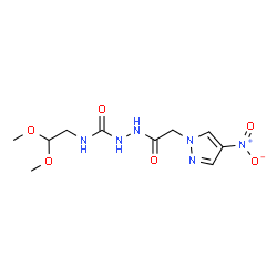 ChemSpider 2D Image | N-(2,2-Dimethoxyethyl)-2-[(4-nitro-1H-pyrazol-1-yl)acetyl]hydrazinecarboxamide | C10H16N6O6