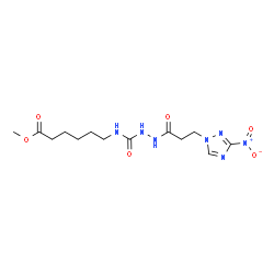 ChemSpider 2D Image | Methyl 6-[({2-[3-(3-nitro-1H-1,2,4-triazol-1-yl)propanoyl]hydrazino}carbonyl)amino]hexanoate | C13H21N7O6