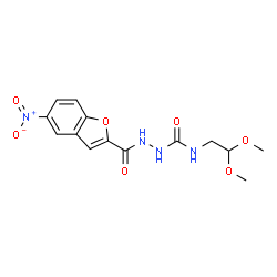 ChemSpider 2D Image | N-(2,2-Dimethoxyethyl)-2-[(5-nitro-1-benzofuran-2-yl)carbonyl]hydrazinecarboxamide | C14H16N4O7