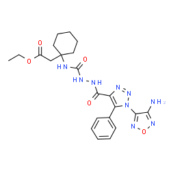 ChemSpider 2D Image | Ethyl (1-{[(2-{[1-(4-amino-1,2,5-oxadiazol-3-yl)-5-phenyl-1H-1,2,3-triazol-4-yl]carbonyl}hydrazino)carbonyl]amino}cyclohexyl)acetate | C22H27N9O5