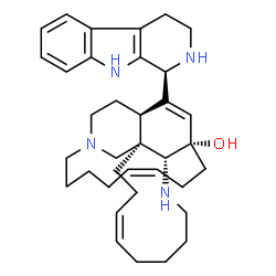 ChemSpider 2D Image | (1S,2R,5Z,12R,13S,16Z)-25-[(1S)-2,3,4,9-Tetrahydro-1H-beta-carbolin-1-yl]-11,22-diazatetracyclo[11.11.2.1~2,22~.0~2,12~]heptacosa-5,16,25-trien-13-ol | C36H50N4O
