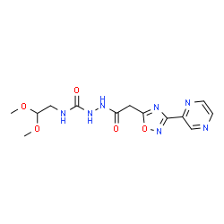 ChemSpider 2D Image | N-(2,2-Dimethoxyethyl)-2-{[3-(2-pyrazinyl)-1,2,4-oxadiazol-5-yl]acetyl}hydrazinecarboxamide | C13H17N7O5