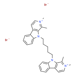 ChemSpider 2D Image | 9,9'-(1,5-Pentanediyl)bis(1,2-dimethyl-9H-beta-carbolin-2-ium) dibromide | C31H34Br2N4