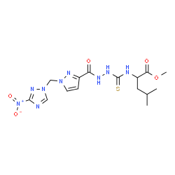 ChemSpider 2D Image | Methyl N-{[2-({1-[(3-nitro-1H-1,2,4-triazol-1-yl)methyl]-1H-pyrazol-3-yl}carbonyl)hydrazino]carbonothioyl}leucinate | C15H21N9O5S