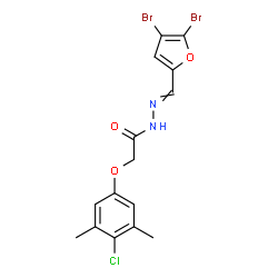 ChemSpider 2D Image | 2-(4-Chloro-3,5-dimethylphenoxy)-N'-[(4,5-dibromo-2-furyl)methylene]acetohydrazide | C15H13Br2ClN2O3