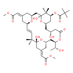 ChemSpider 2D Image | (1S,3S,5Z,7R,8E,11R,13E,15S,17R,21R,23R,25S)-1,11,21-Trihydroxy-17-[(1R)-1-hydroxyethyl]-5,13-bis(2-methoxy-2-oxoethylidene)-10,10,26,26-tetramethyl-19-oxo-18,27,28,29-tetraoxatetracyclo[21.3.1.1~3,7~
.1~11,15~]nonacos-8-en-25-yl 2,2-dimethylpropanoate | C42H64O15