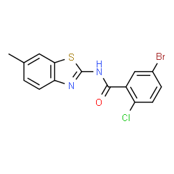 ChemSpider 2D Image | 5-Bromo-2-chloro-N-(6-methyl-1,3-benzothiazol-2-yl)benzamide | C15H10BrClN2OS