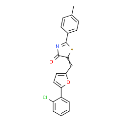 ChemSpider 2D Image | 5-{[5-(2-Chlorophenyl)-2-furyl]methylene}-2-(4-methylphenyl)-1,3-thiazol-4(5H)-one | C21H14ClNO2S