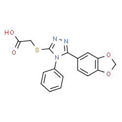 ChemSpider 2D Image | {[5-(1,3-Benzodioxol-5-yl)-4-phenyl-4H-1,2,4-triazol-3-yl]sulfanyl}acetic acid | C17H13N3O4S