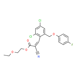 ChemSpider 2D Image | 2-Ethoxyethyl (2Z)-2-cyano-3-{2,4-dichloro-6-[(4-fluorophenoxy)methyl]phenyl}acrylate | C21H18Cl2FNO4