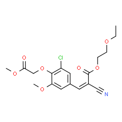 ChemSpider 2D Image | 2-Ethoxyethyl (2Z)-3-[3-chloro-5-methoxy-4-(2-methoxy-2-oxoethoxy)phenyl]-2-cyanoacrylate | C18H20ClNO7