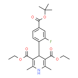 ChemSpider 2D Image | Diethyl 4-(2-fluoro-4-{[(2-methyl-2-propanyl)oxy]carbonyl}phenyl)-2,6-dimethyl-1,4-dihydro-3,5-pyridinedicarboxylate | C24H30FNO6