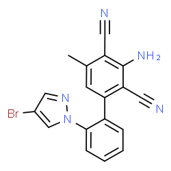 ChemSpider 2D Image | 3-Amino-2'-(4-bromo-1H-pyrazol-1-yl)-5-methyl-2,4-biphenyldicarbonitrile | C18H12BrN5