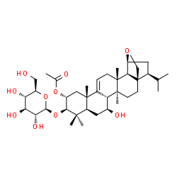 ChemSpider 2D Image | (1R,4S,5S,6S,8R,10R,11R,13S,17R,18R,19S,22S)-10-(beta-D-Glucopyranosyloxy)-6-hydroxy-22-isopropyl-4,9,9,13,17-pentamethyl-20-oxahexacyclo[17.2.2.0~1,18~.0~4,17~.0~5,14~.0~8,13~]tricos-14-en-11-yl acet
ate | C38H60O10