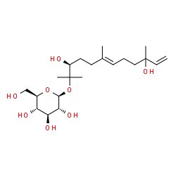 ChemSpider 2D Image | (3S,6E)-3,10-Dihydroxy-2,6,10-trimethyl-6,11-dodecadien-2-yl beta-D-glucopyranoside | C21H38O8