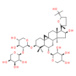 ChemSpider 2D Image | (3beta,6alpha,9beta,16beta,20R,24S)-16,25-Dihydroxy-6-(beta-D-xylopyranosyloxy)-20,24-epoxy-9,19-cyclolanostan-3-yl 2-O-alpha-L-arabinopyranosyl-beta-D-xylopyranoside | C45H74O17