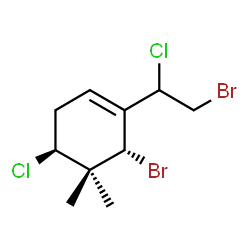 ChemSpider 2D Image | (4S,6R)-6-Bromo-1-(2-bromo-1-chloroethyl)-4-chloro-5,5-dimethylcyclohexene | C10H14Br2Cl2