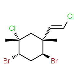 ChemSpider 2D Image | (1R,2S,4S,5R)-2,4-Dibromo-1-chloro-5-[(E)-2-chlorovinyl]-1,5-dimethylcyclohexane | C10H14Br2Cl2