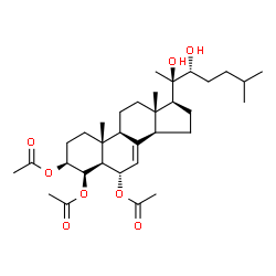 ChemSpider 2D Image | (3beta,4beta,5alpha,6alpha,22R)-20,22-Dihydroxycholest-7-ene-3,4,6-triyl triacetate | C33H52O8
