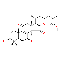 ChemSpider 2D Image | Methyl (3beta,7beta)-3,7-dihydroxy-11,15,23-trioxolanost-8-en-26-oate | C31H46O7