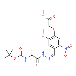 ChemSpider 2D Image | Methyl {2-methoxy-4-[(Z)-{[2-({[(2-methyl-2-propanyl)oxy]carbonyl}amino)propanoyl]hydrazono}methyl]-5-nitrophenoxy}acetate (non-preferred name) | C19H26N4O9