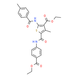 ChemSpider 2D Image | Ethyl 5-{[4-(ethoxycarbonyl)phenyl]carbamoyl}-4-methyl-2-[(4-methylbenzoyl)amino]-3-thiophenecarboxylate | C26H26N2O6S