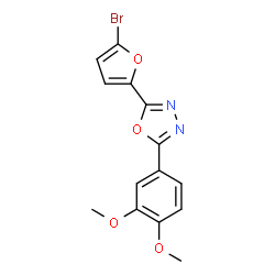 ChemSpider 2D Image | 2-(5-Bromo-2-furyl)-5-(3,4-dimethoxyphenyl)-1,3,4-oxadiazole | C14H11BrN2O4