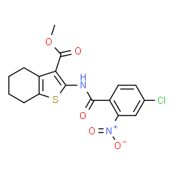 ChemSpider 2D Image | Methyl 2-[(4-chloro-2-nitrobenzoyl)amino]-4,5,6,7-tetrahydro-1-benzothiophene-3-carboxylate | C17H15ClN2O5S