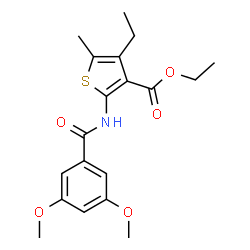 ChemSpider 2D Image | Ethyl 2-[(3,5-dimethoxybenzoyl)amino]-4-ethyl-5-methyl-3-thiophenecarboxylate | C19H23NO5S