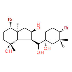 ChemSpider 2D Image | (2R,3S,3aS,4R,7S,7aS)-7-Bromo-3-{[(1R,4S)-4-bromo-1-hydroxy-3,3-dimethylcyclohexyl](hydroxy)methyl}-4,7a-dimethyloctahydro-1H-indene-2,4-diol | C20H34Br2O4