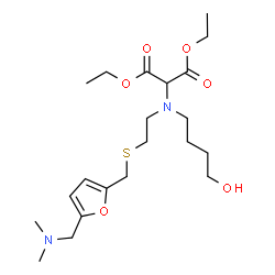 ChemSpider 2D Image | Diethyl [{2-[({5-[(dimethylamino)methyl]-2-furyl}methyl)sulfanyl]ethyl}(4-hydroxybutyl)amino]malonate | C21H36N2O6S