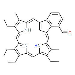 ChemSpider 2D Image | (2Z,6Z,11Z,17E)-5,9,10,14-Tetraethyl-4,15-dimethyl-26,27,28-triazahexacyclo[16.6.1.1~3,6~.1~8,11~.1~13,16~.0~19,24~]octacosa-1(25),2,4,6,8(27),9,11,13,15,17,19,21,23-tridecaene-20-carbaldehyde | C36H37N3O