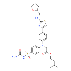 ChemSpider 2D Image | 3-Methylbutyl N-[4-(carbamoylsulfamoyl)phenyl]-N-(4-{2-[(tetrahydro-2-furanylmethyl)amino]-1,3-thiazol-4-yl}phenyl)glycinate | C28H35N5O6S2