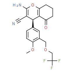 ChemSpider 2D Image | (4S)-2-Amino-4-{4-methoxy-3-[(2,2,2-trifluoroethoxy)methyl]phenyl}-5-oxo-5,6,7,8-tetrahydro-4H-chromene-3-carbonitrile | C20H19F3N2O4