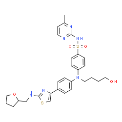 ChemSpider 2D Image | 4-[(4-Hydroxybutyl)(4-{2-[(tetrahydro-2-furanylmethyl)amino]-1,3-thiazol-4-yl}phenyl)amino]-N-(4-methyl-2-pyrimidinyl)benzenesulfonamide | C29H34N6O4S2