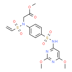 ChemSpider 2D Image | Methyl N-{4-[(2,6-dimethoxy-4-pyrimidinyl)sulfamoyl]phenyl}-N-(vinylsulfonyl)glycinate | C17H20N4O8S2
