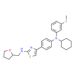 ChemSpider 2D Image | 4-(4-{Cyclohexyl[3-(methylsulfanyl)phenyl]amino}phenyl)-N-(tetrahydro-2-furanylmethyl)-1,3-thiazol-2-amine | C27H33N3OS2