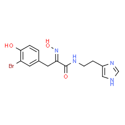 ChemSpider 2D Image | (2E)-3-(3-Bromo-4-hydroxyphenyl)-2-(hydroxyimino)-N-[2-(1H-imidazol-4-yl)ethyl]propanamide | C14H15BrN4O3