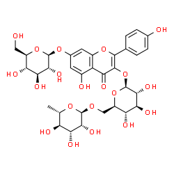 ChemSpider 2D Image | 7-(beta-D-Glucopyranosyloxy)-5-hydroxy-2-(4-hydroxyphenyl)-4-oxo-4H-chromen-3-yl 6-O-(6-deoxy-alpha-L-mannopyranosyl)-beta-D-glucopyranoside | C33H40O20