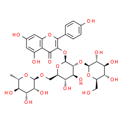 ChemSpider 2D Image | 5,7-Dihydroxy-2-(4-hydroxyphenyl)-4-oxo-4H-chromen-3-yl 6-deoxy-alpha-L-mannopyranosyl-(1->6)-[beta-D-glucopyranosyl-(1->2)]-beta-D-glucopyranoside | C33H40O20